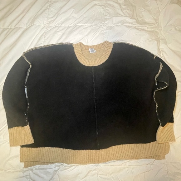 Sweet Romeo Sweaters - Black and Beige Women’s Boxy/Cropped Sweater 3XL